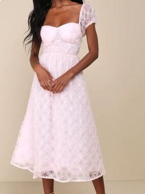 Lulus Blush Pink Lace Puff Sleeve Floral Midi Dress